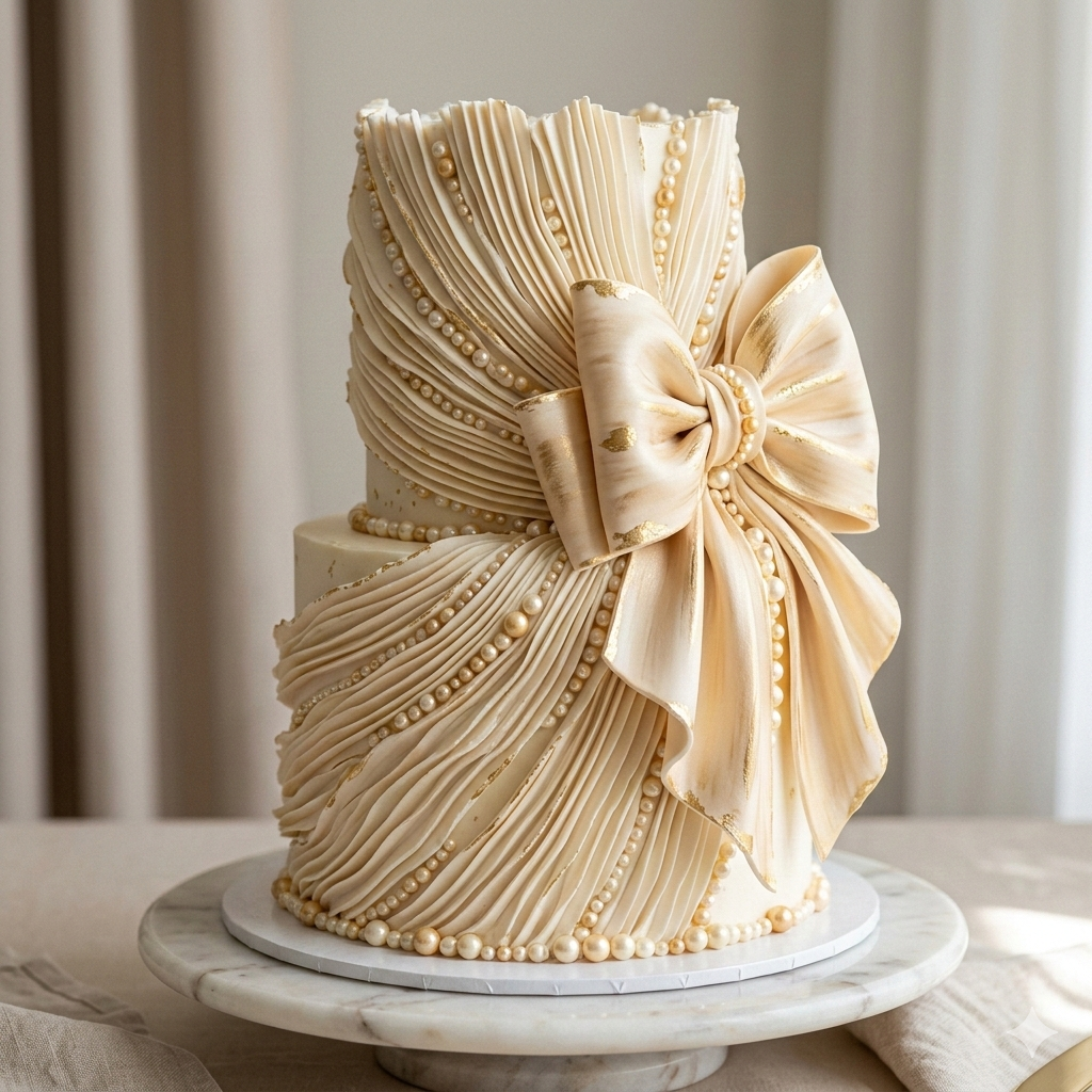 Shaadi Couture — ivory satin bow tiered cake
