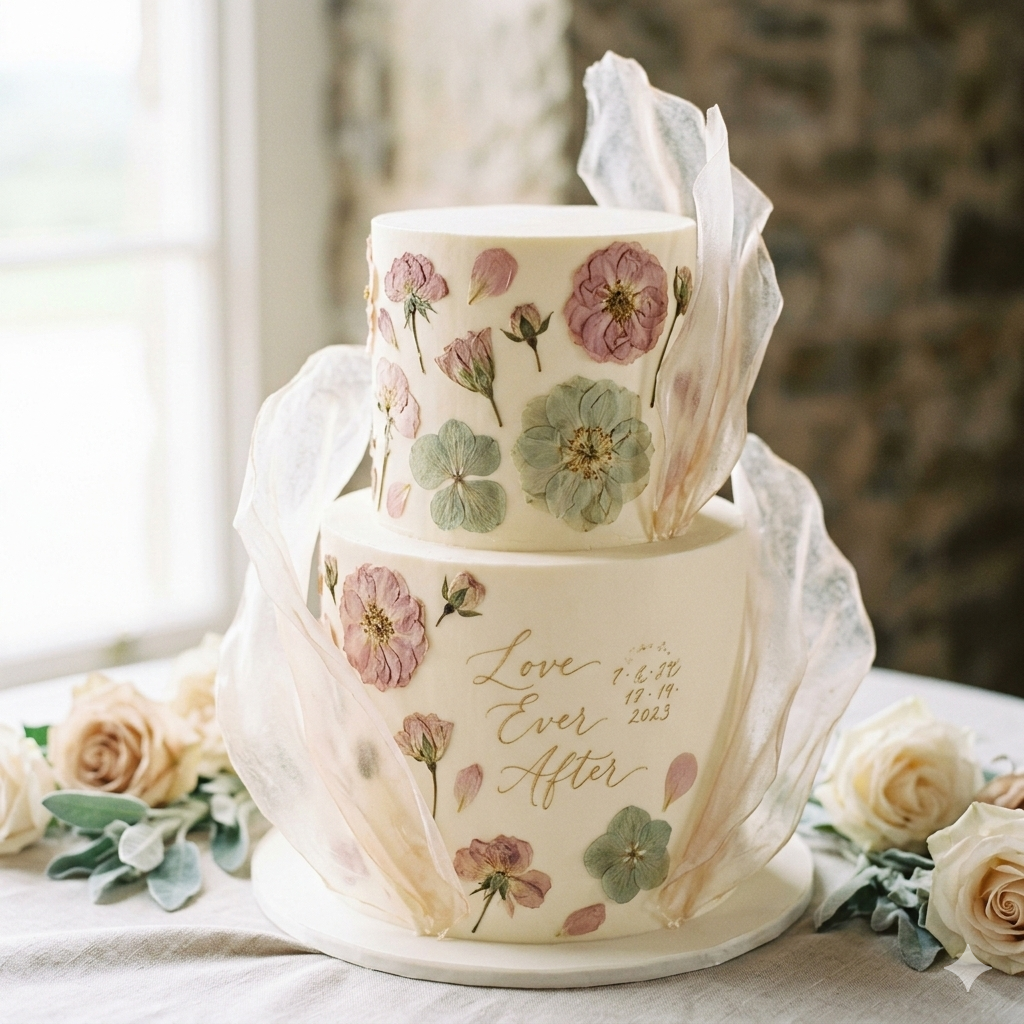 Gulab Garden — pressed flower Indian wedding cake